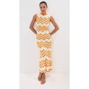 ESCVDO Huayna Crochet Maxi Dress in Yellow Orange XS